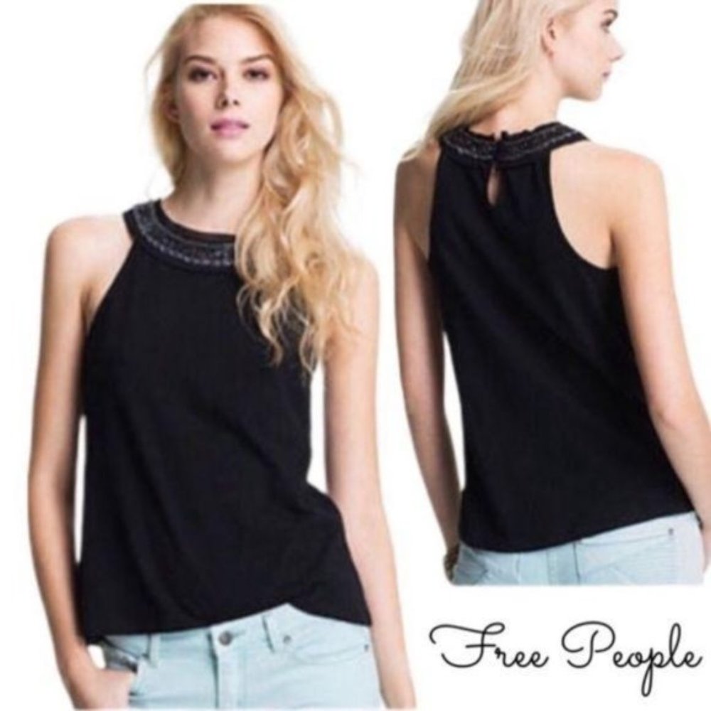 Free People Beaded High Neck Tank Top